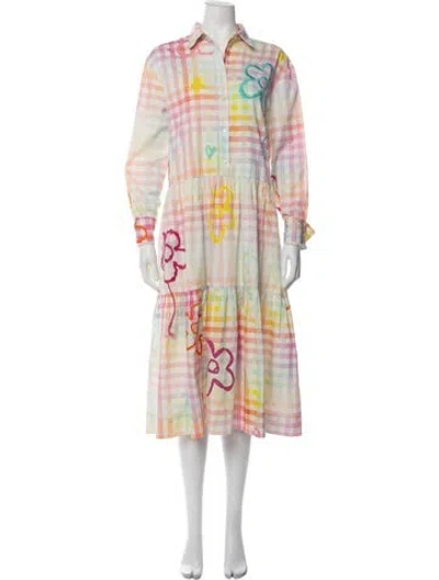 Pre-owned Mira Mikati Plaid Print Midi Length Dress In Pink