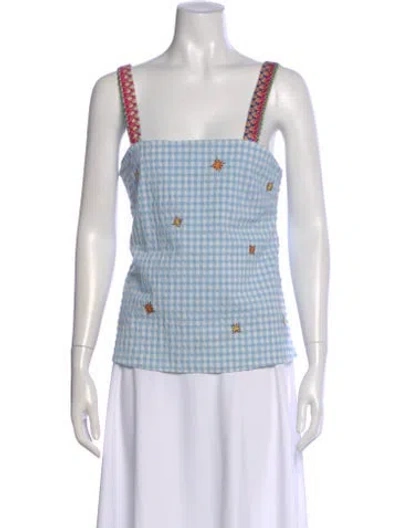 Pre-owned Mira Mikati Plaid Print Square Neckline Top In Blue