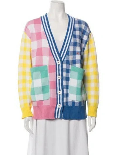 Pre-owned Mira Mikati Plaid Print V-neck Sweater In Blue/yellow