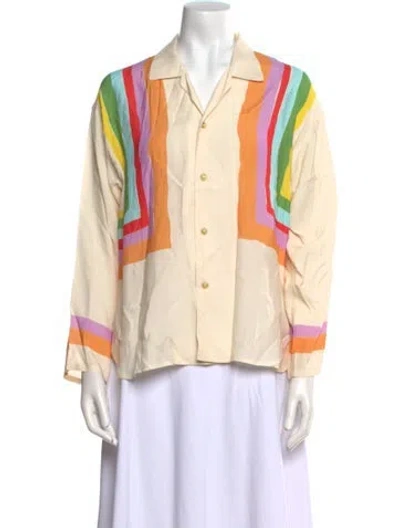 Pre-owned Mira Mikati Printed Long Sleeve Button-up Top In Neutral