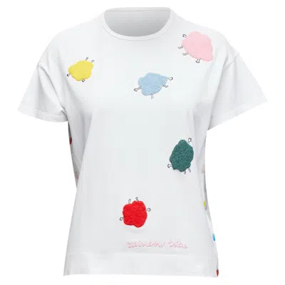 Mira Mikati Rainbow Tribe Tufted Sheep Button Side Short Sleeve Tshirt In White