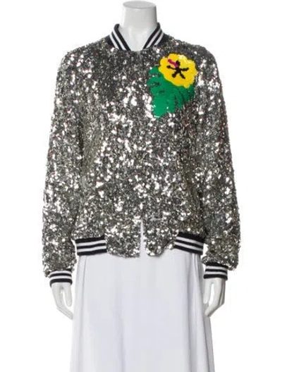 Pre-owned Mira Mikati Silk Floral Print Evening Jacket In Silver