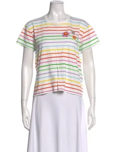 Pre-owned Mira Mikati Striped Crew Neck T-shirt In White