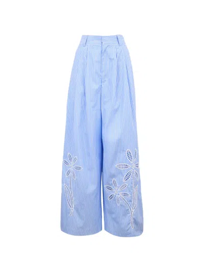 Mira Mikati Striped Floral-embroidered Trousers In Blue