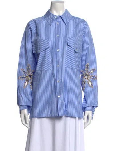Pre-owned Mira Mikati Striped Long Sleeve Button-up Top In Multi