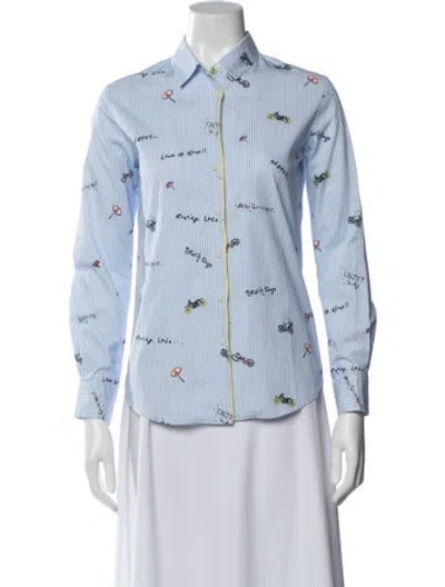 Pre-owned Mira Mikati Striped Long Sleeve Button-up Top In Multi