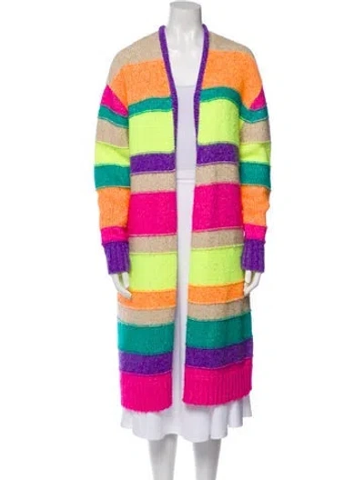 Pre-owned Mira Mikati Striped Open Front Sweater In Neutral