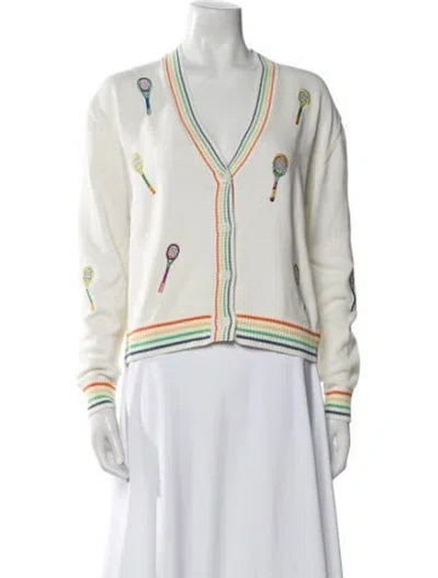 Pre-owned Mira Mikati Striped V-neck Sweater In Neutral