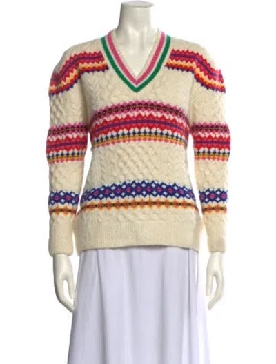 Pre-owned Mira Mikati Striped V-neck Sweater In Neutral
