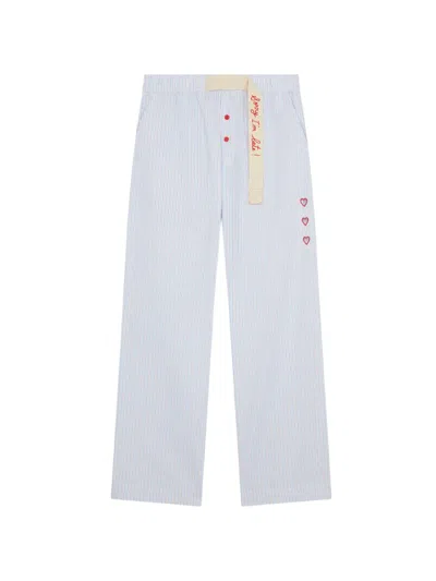 Mira Mikati Stripe-pattern Embroidered-heart Trousers In Multi