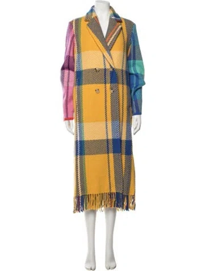 Pre-owned Mira Mikati Wool Plaid Print Coat In Yellow