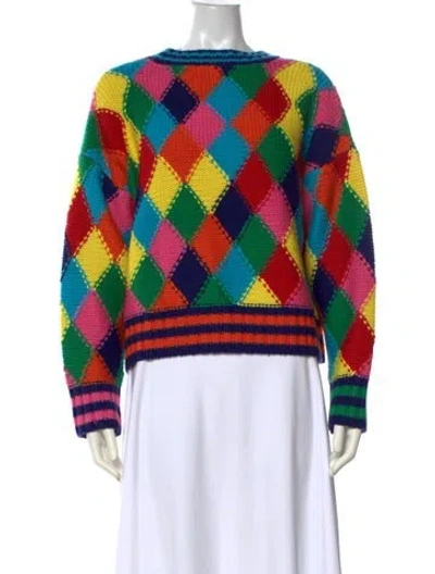 Pre-owned Mira Mikati Wool Plaid Print Sweater In Blue