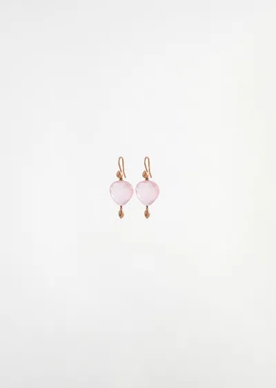 Mira Stella Rose Quartz Sea Kale Seed Earrings In Gold