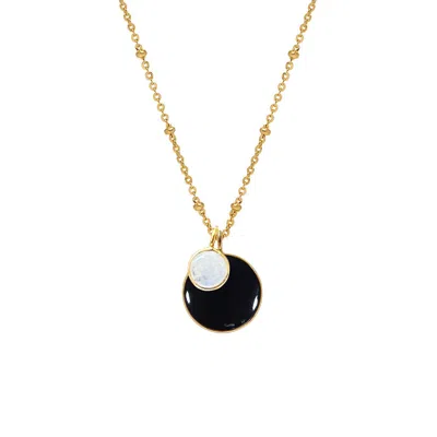 Mirabelle Jewellery Women's Black / Gold Duo Ying Yang Black Onyx  & Moonstone  Pendant On Long Satellite Chain