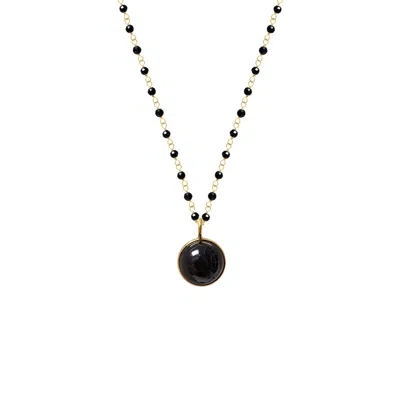 Mirabelle Jewellery Women's Black Onyx Rosary With Black Onyx Ball Pendant