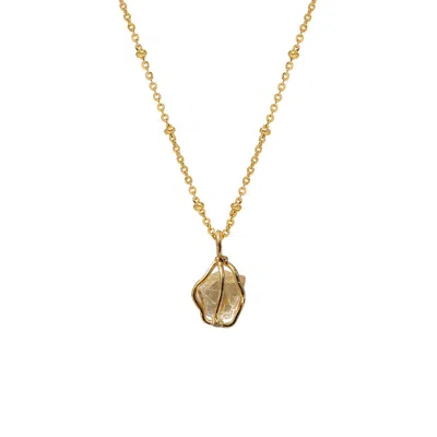 Mirabelle Jewellery Women's Gold Citrine Raw In Cage Pendant On Short Satellite Chain