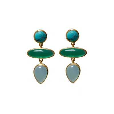 Mirabelle Jewellery Women's Green / Blue Diva Green Onyx, Aqua Chalcedony & Turquoise  Earrings In Multi