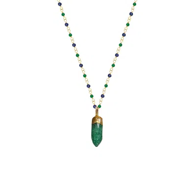 Mirabelle Jewellery Women's Green Jade Mini Point Pendant On Emerald & Sapphire Rosary
