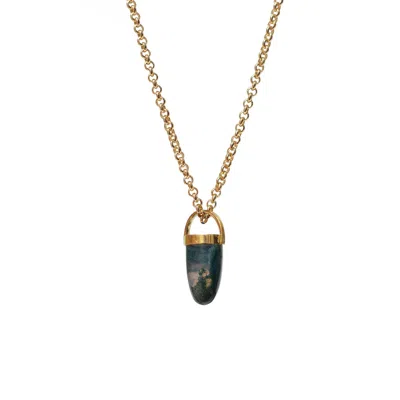 Mirabelle Jewellery Women's Green Pendulum Moss Agate Pendant On Long Baby Belcher Chain