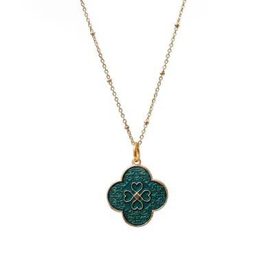 Mirabelle Jewellery Women's Green Petal Heart Clover Pendant On Short Satellite Chain