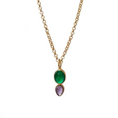Mirabelle Jewellery Women's Green / Purple Shakti Green Onyx And Amethyst Pendant On Long Baby Belcher Chain In Gold