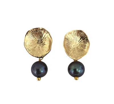 Mirabelle Jewellery Women's Grey Flower Coral Earrings With Peacock Pearl In Gray