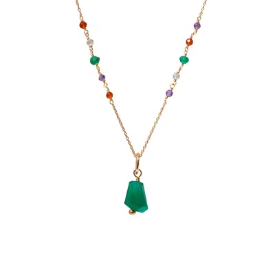 Mirabelle Jewellery Women's Long Asymmetric Semi Precious Rosary With Unique Baguette Green Onyx Pendant