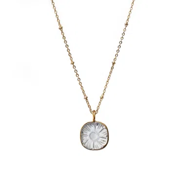 Mirabelle Jewellery Women's Neutrals / Gold Carved Rock Crystal Flower Pendant On Short Satellite Chain