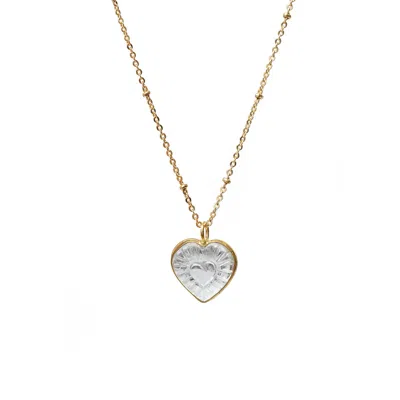 Mirabelle Jewellery Women's Neutrals / Gold Carved Rock Crystal Heart  Pendant On Short Satellite Chain