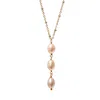 Mirabelle Jewellery Women's Orange Three Pink Pearl Necklace On Short Satellite Chain In Gold
