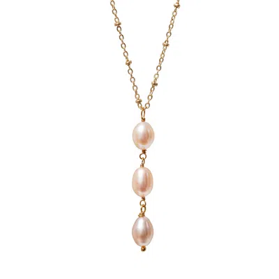 Mirabelle Jewellery Women's Orange Three Pink Pearl Necklace On Short Satellite Chain