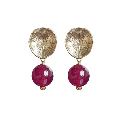 Mirabelle Jewellery Women's Red Flower Coral Earrings With Aubergine Rani Quartz