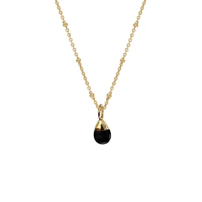 Mirabelle Jewellery Women's Smooth Black Onyx Drop On Short Satellite Chain In Gold