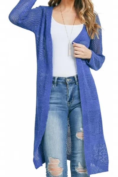 Miracle Long Open Crocheted Cardigan In Blue