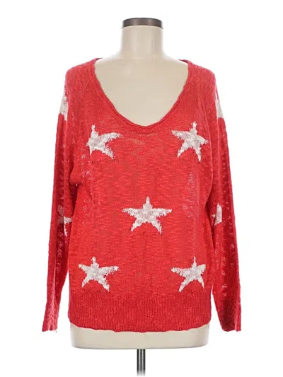 Pre-owned Miracle Long Sleeve Top Red Scoop Neck Tops