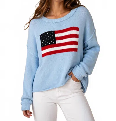 Miracle Women's American Flag Heart Lightweight Sweater In Sky Blue