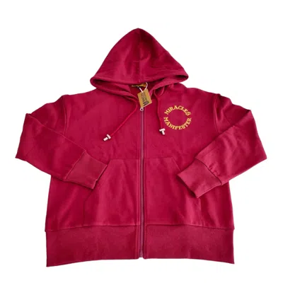 Miracles Manifester Women's  Embroidered Zip Hoodie - Burgundy In Red
