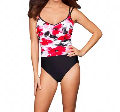 Miraclesuit Bethany One Piece In Red Floral Bouquet