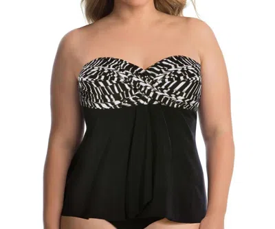 Miraclesuit Between The Pleats Bandeau Cadiz Tankini Top Bikini - Plus In Black/white