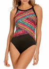 Miraclesuit Color Block High Neck One-piece In Multi In Multi