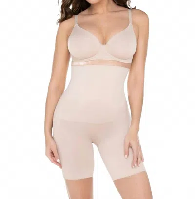 Miraclesuit Comfy Curves Hi-waist Thigh Slimmer Shapewear In Beige In Multi