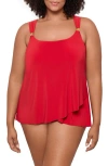 Miraclesuit Plus Size Razzle Dazzle Asymmetrical-drape Tankini Top In Cayenne Red