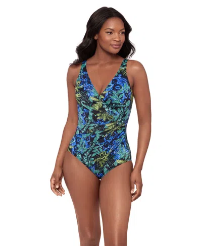 Miraclesuit Dd Cup Must Haves Oceanus Draped Allover-slimming One-piece Swimsuit In Blue