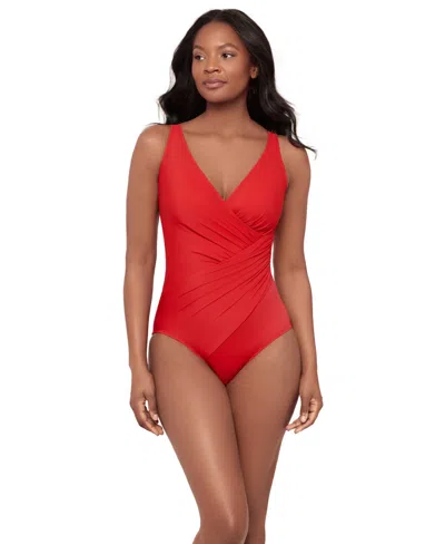Miraclesuit Dd Cup Must Haves Oceanus Draped Allover-slimming One-piece Swimsuit In Red