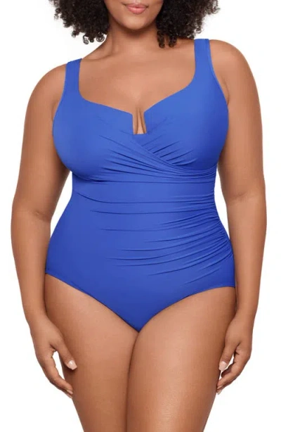 Miraclesuit Plus Size Escape Underwire Allover-slimming Wrap One-piece Swimsuit In Blue