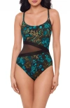 Miraclesuit ® Flor De Mare Metallic Floral Mesh Inset One-piece Swimsuit In Black/multi