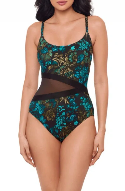 Miraclesuit ® Flor De Mare Metallic Floral Mesh Inset One-piece Swimsuit In Black/multi