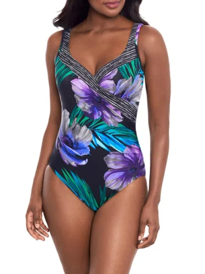 Miraclesuit Flora Aura It's A Wrap Underwire One-piece In Black Multi
