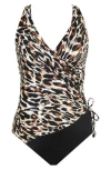 Miraclesuit Fur Realz Ruched One-piece Swimsuit In Brown Multi