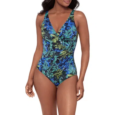 Miraclesuit Dd Cup Must Haves Oceanus Draped Allover-slimming One-piece Swimsuit In Blue